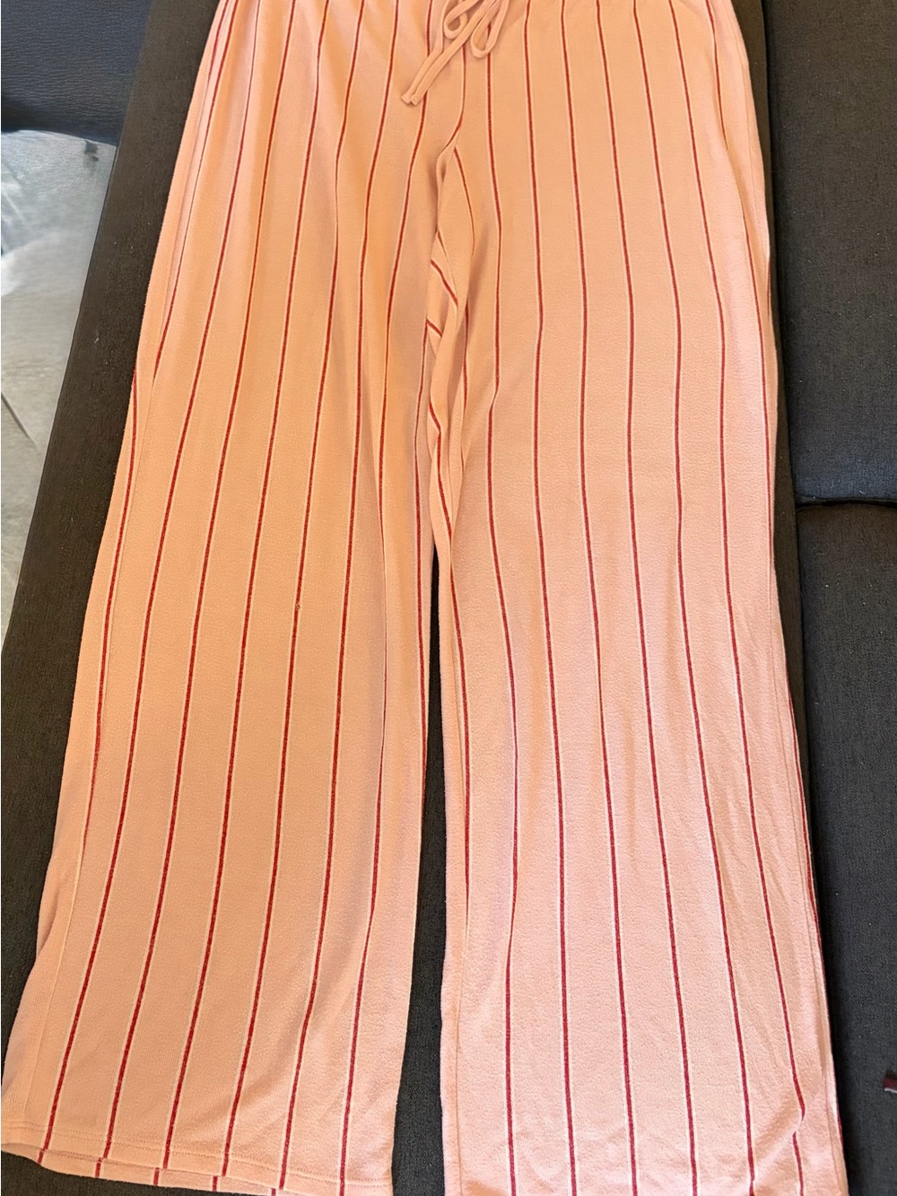 Nordstrom Pink Knit Wide-Leg Pants with Red Pinstripes